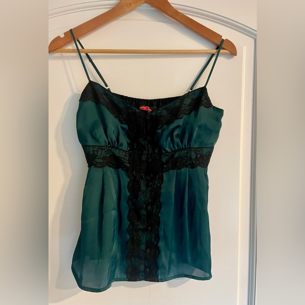 Rue 21 Green and Black Lace Chemise Tank Top